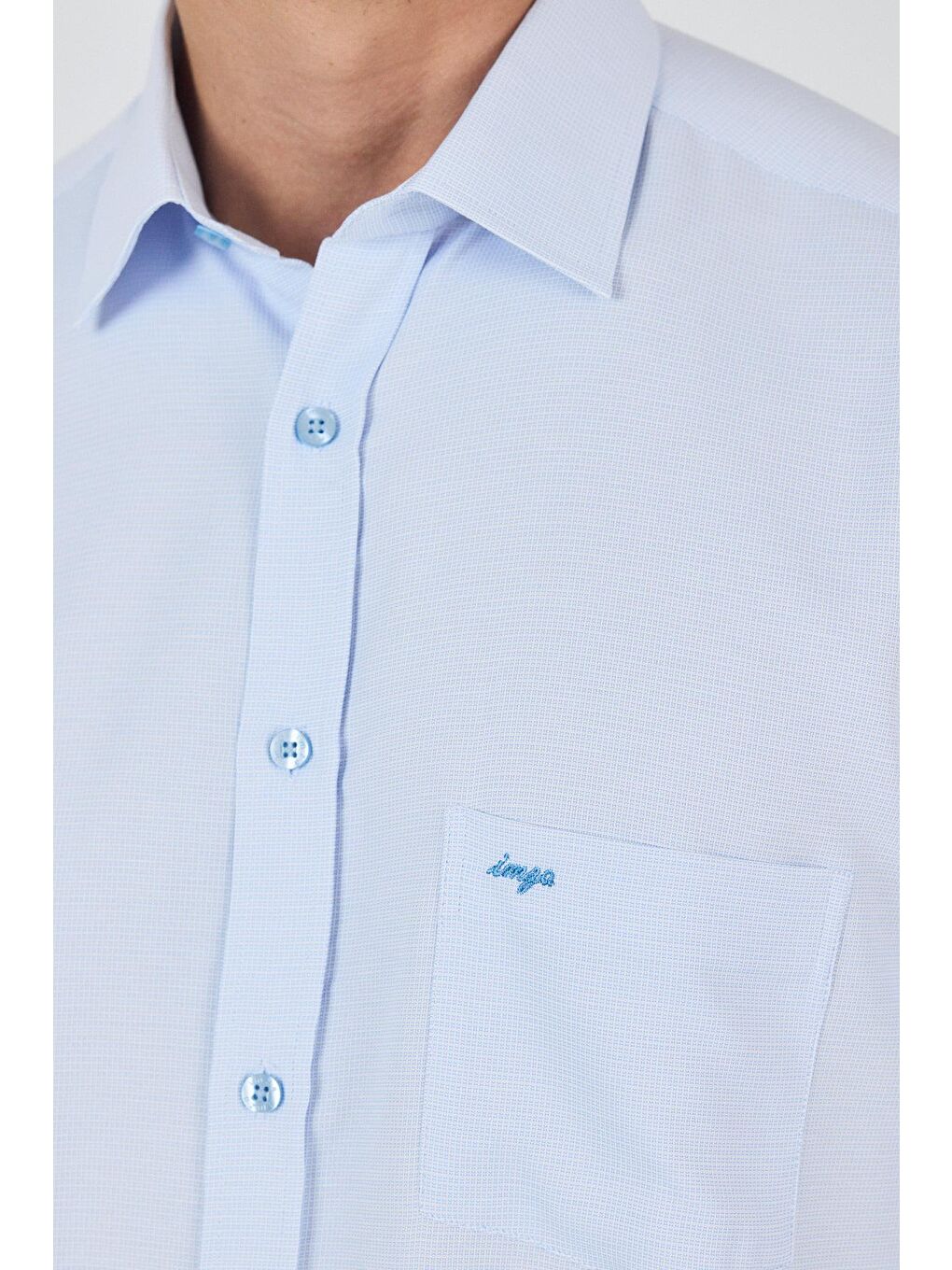 Mavi Uzun Kol Desenli Armürlü Sert Yaka Cepli Pamuklu Classic Comfort Fit Gömlek 1004250174-1