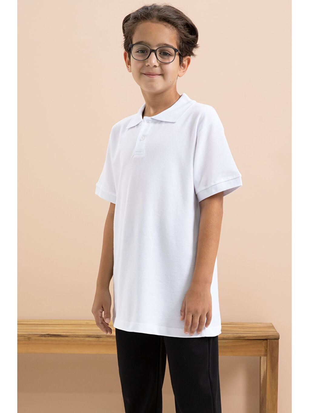 Beyaz Erkek Çocuk Polo Yaka Kısa Kollu Okul Tişörtü 21410-3