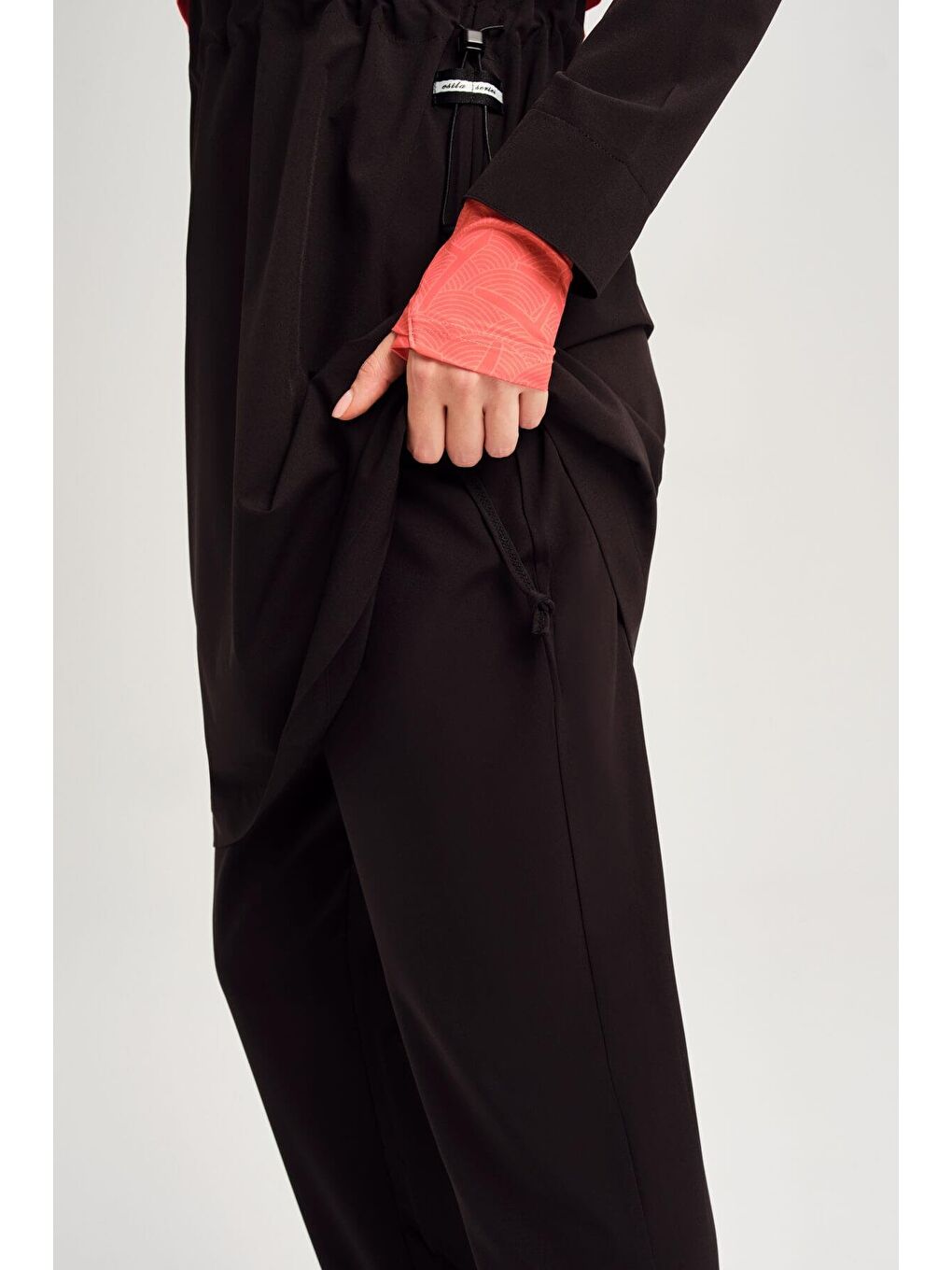 Esila Şerit Monogram Siyah Turuncu Tam Tesettür Mayo Üstü 2934-7