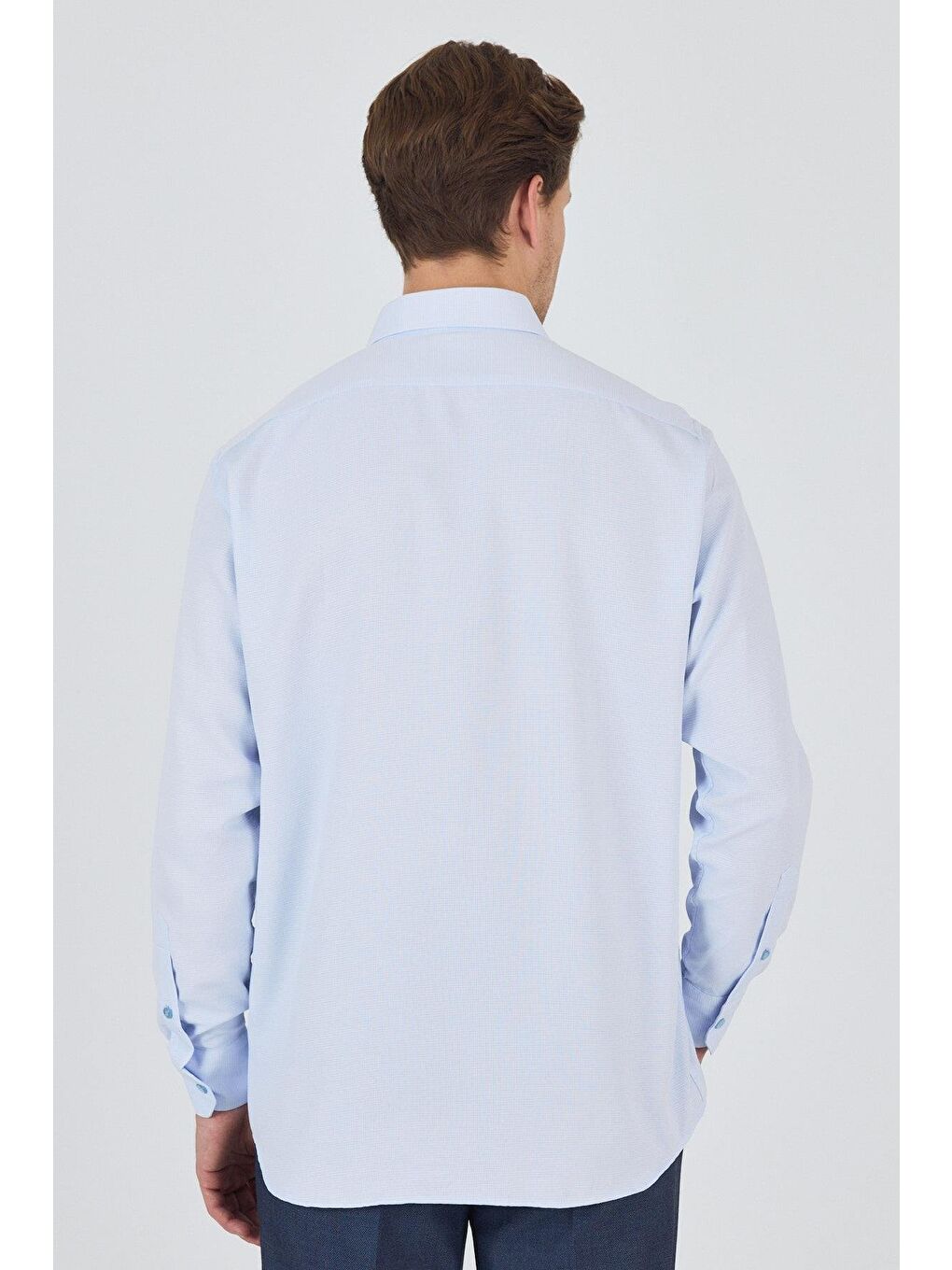 Mavi Uzun Kol Desenli Armürlü Sert Yaka Cepli Pamuklu Classic Comfort Fit Gömlek 1004250174-2