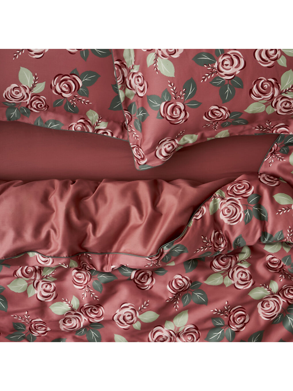 %100 Pamuk Saten Rose Çift Kişilik Nevresim Seti Mürdüm (200x220 cm)-1