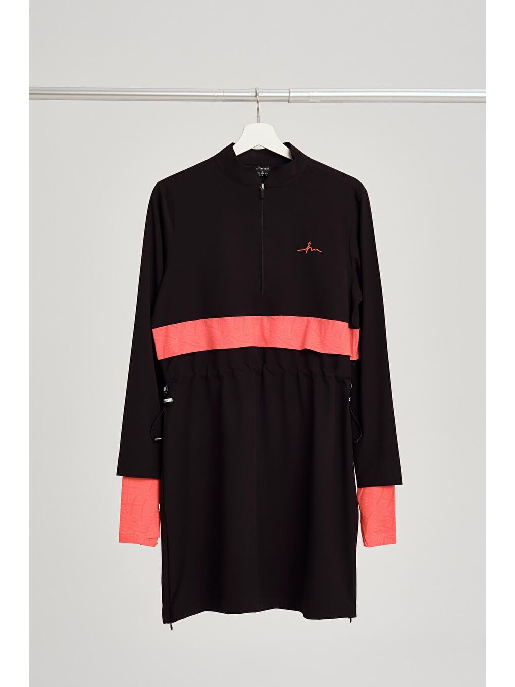 Esila Şerit Monogram Siyah Turuncu Tam Tesettür Mayo Üstü 2934-8