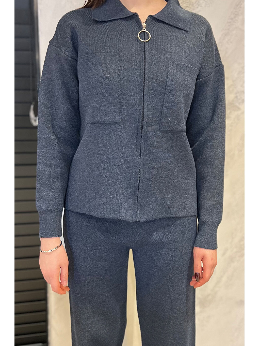 Lacivert Kadın Çift Cepli Triko Hırka Pantolon İkili Takım (s-m-l Beden Uyumludur.)-2
