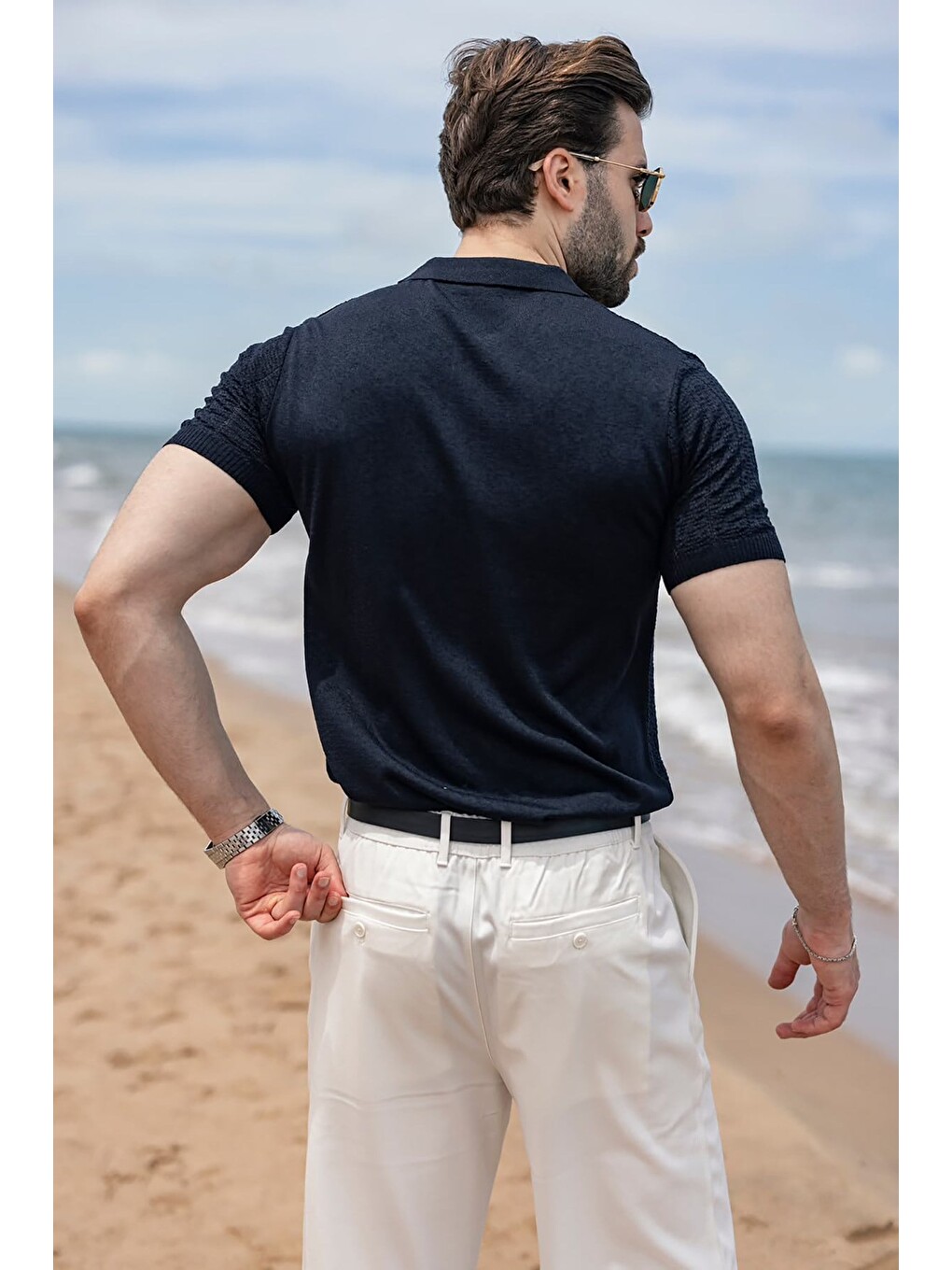 Lacivert Regular Fit Polo Yaka Triko Erkek Tişört E7503-1