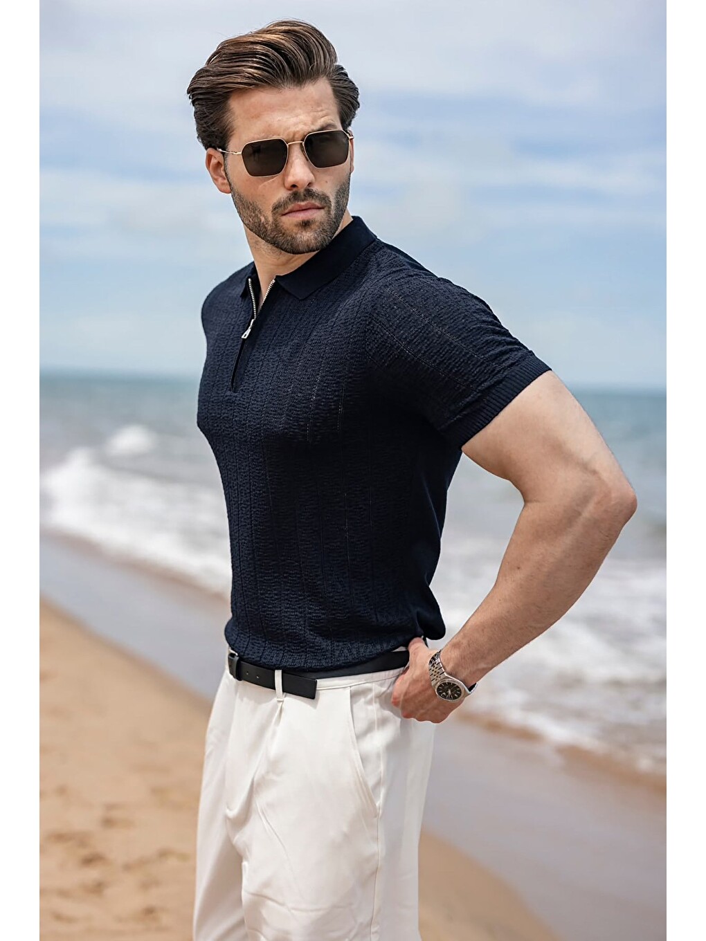 Lacivert Regular Fit Polo Yaka Triko Erkek Tişört E7503-2