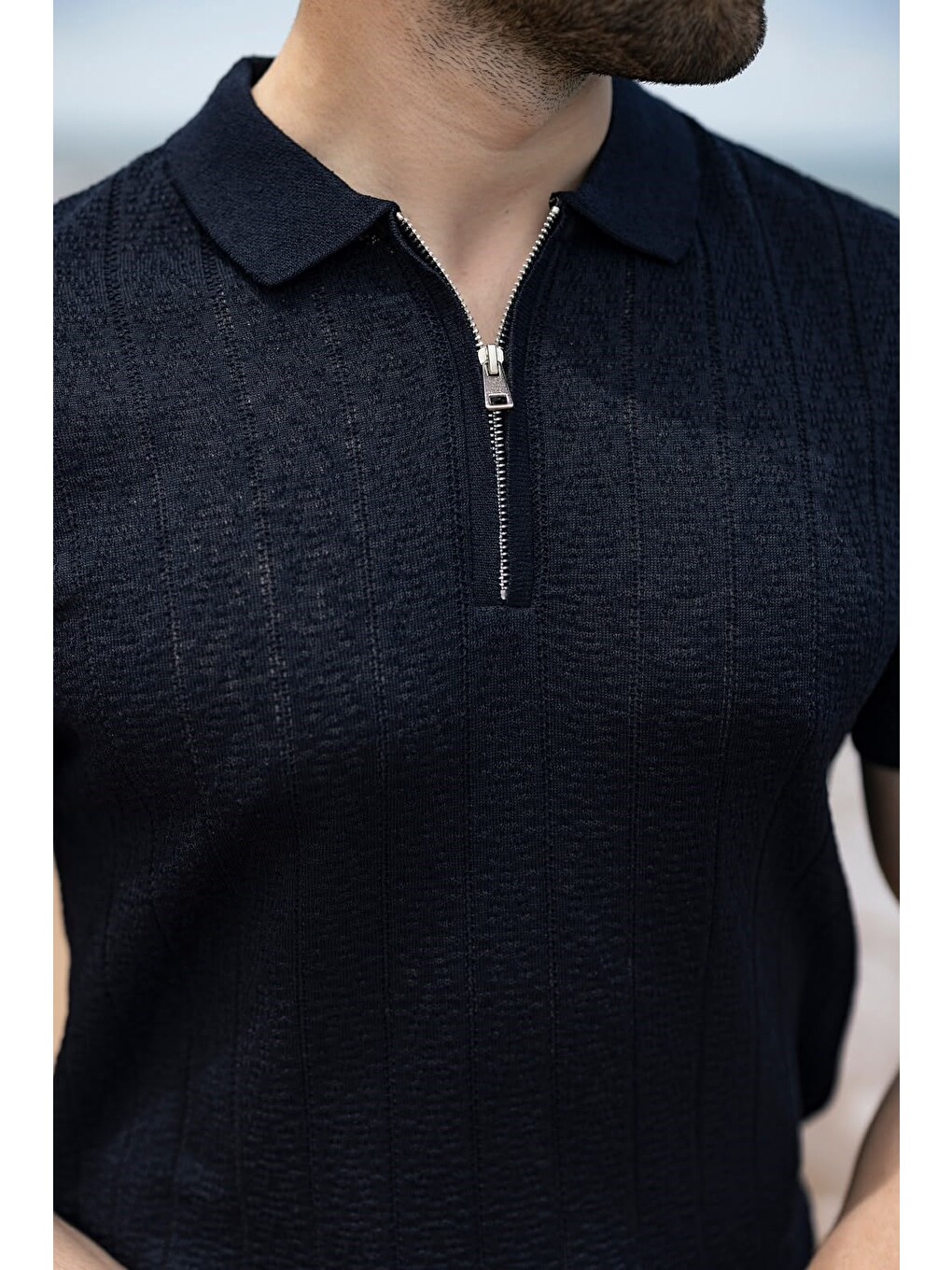 Lacivert Regular Fit Polo Yaka Triko Erkek Tişört E7503-3