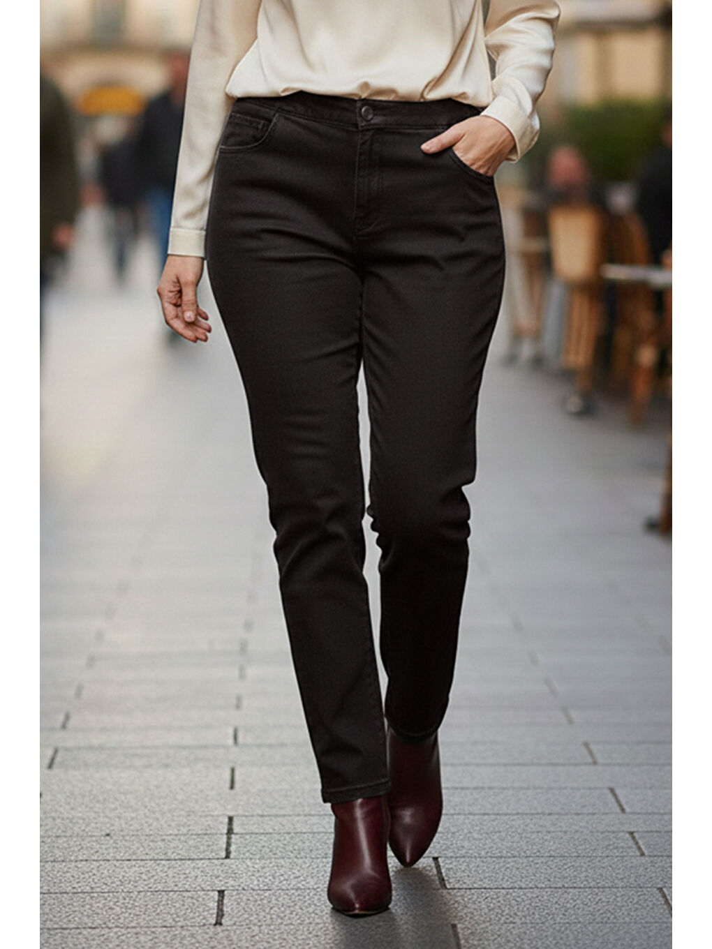 Büyük Beden Kadın Beli Lastikli Elastanlı Boru Paça Jean Pantolon 03 Antrasit-1