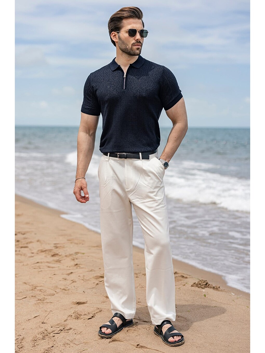 Lacivert Regular Fit Polo Yaka Triko Erkek Tişört E7503-4
