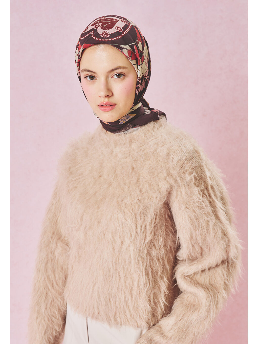 Bordo DREAMY SKIES DESEN FLOŞ VİSKON EŞARP BURGUNDY-4