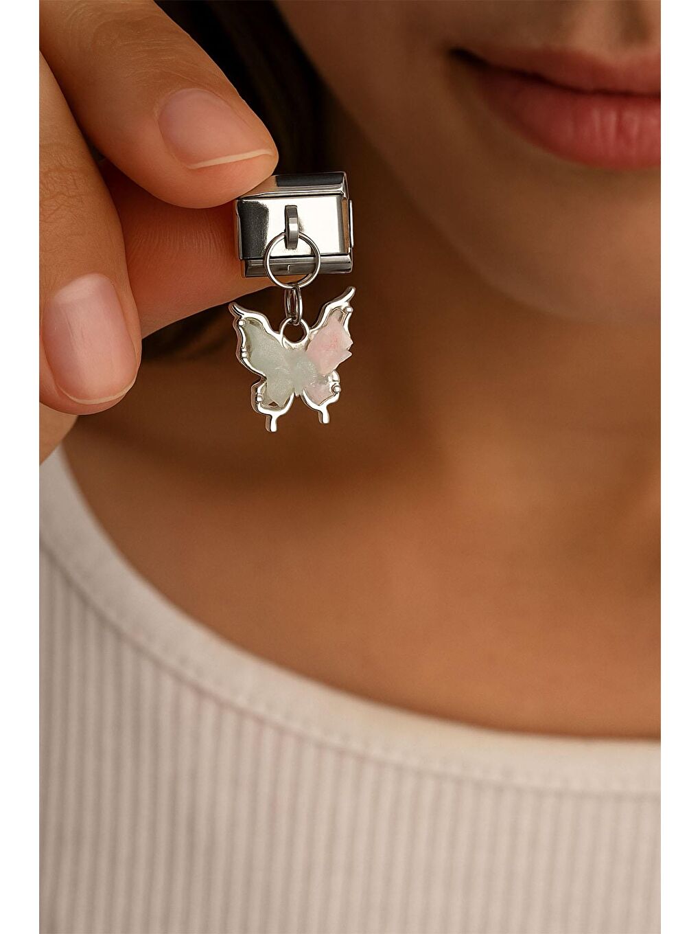 Pembe Çelik Figür Sallantılı Nomi Charm-1