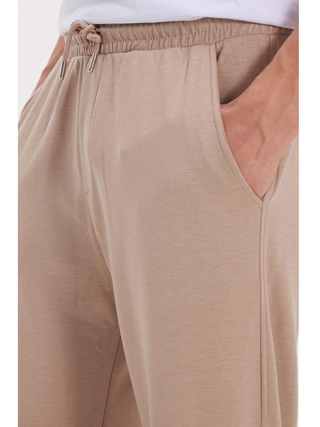 Kahverengi Erkek Koyu Vizon Baggy Fit Rahat Kesim Modal Kumaş Soft Doku Beli Bağcıklı Yan Cepli Eşofman Altı-4