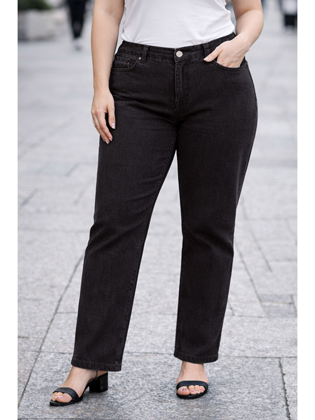 Büyük Beden Kadın Beli Lastikli Elastanlı Boru Paça Jean Pantolon 03 Antrasit-2