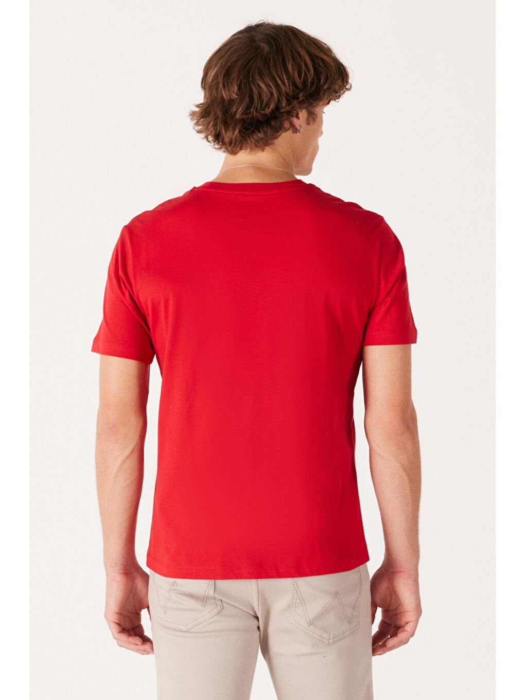 Regular Fit Normal Kesim %100 Pamuk Bisiklet Yaka Kırmızı Tişört-4