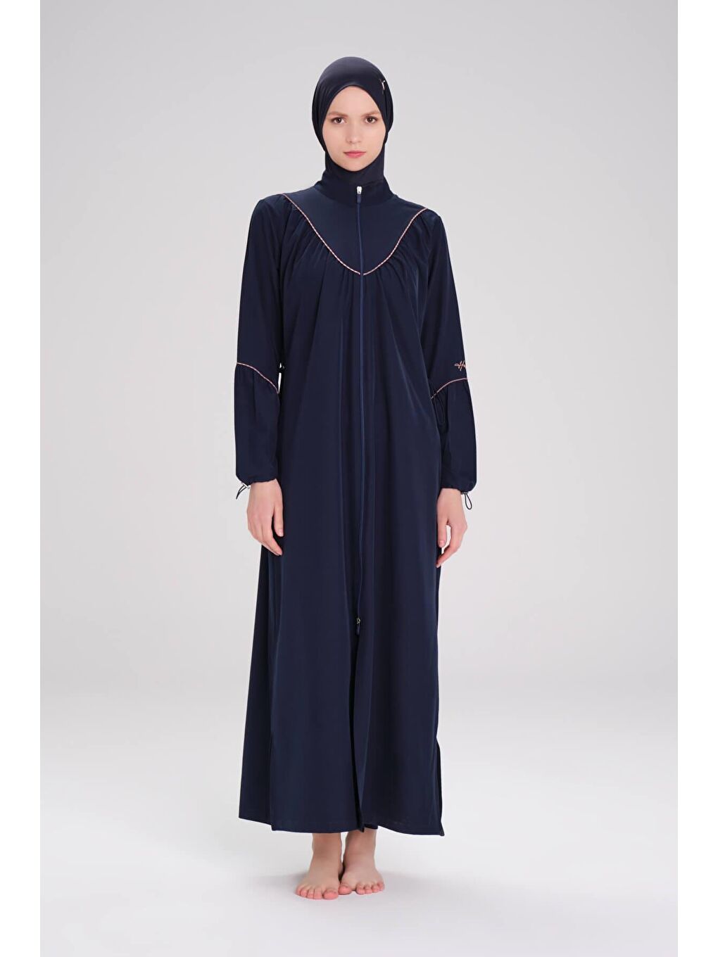 Tam Boy Cepli Jileli Lacivert 5 Parça Tam Tesettür Mayo Takımı 4052-1