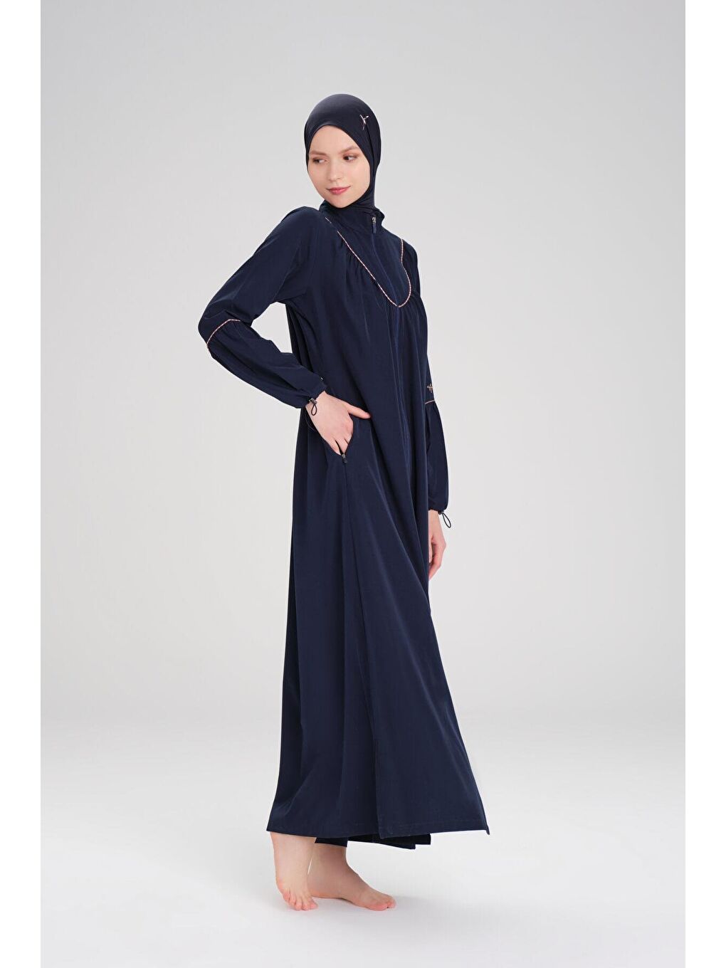 Tam Boy Cepli Jileli Lacivert 5 Parça Tam Tesettür Mayo Takımı 4052-2