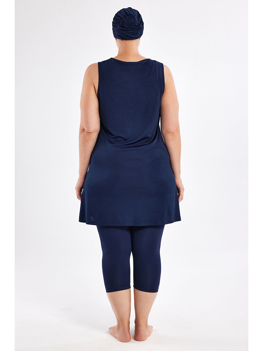 Büyük Beden Sıfır Kollu Yarı Kapalı Mayo 3806 Koyu Lacivert-4