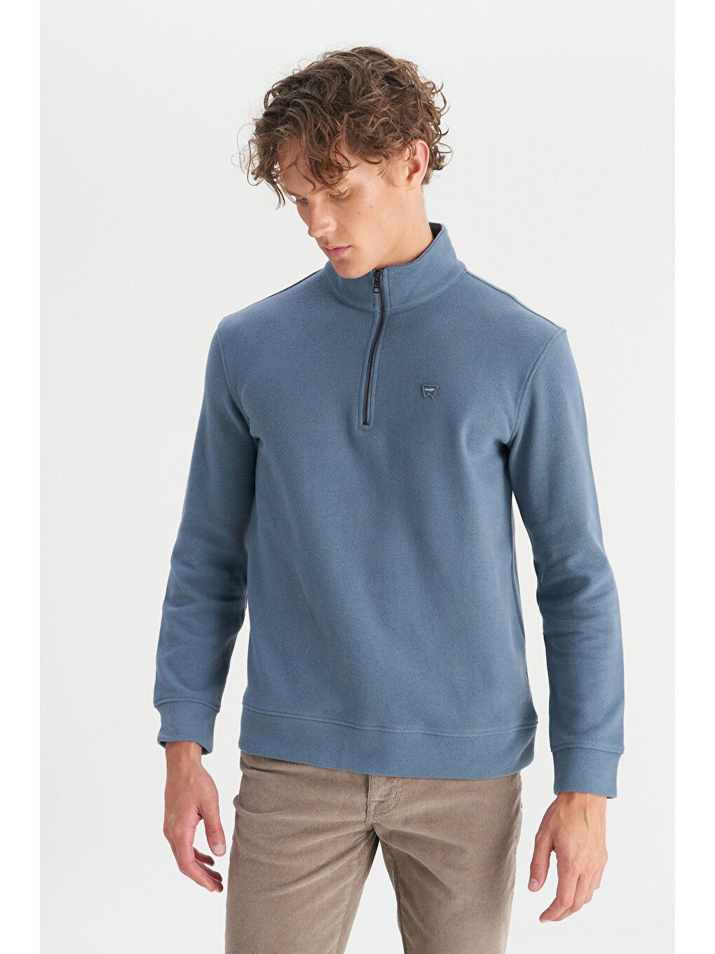 Petrol Pamuklu Regular Fit Dik Yaka Fermuarlı Selanik Örgü Sweatshirt-2