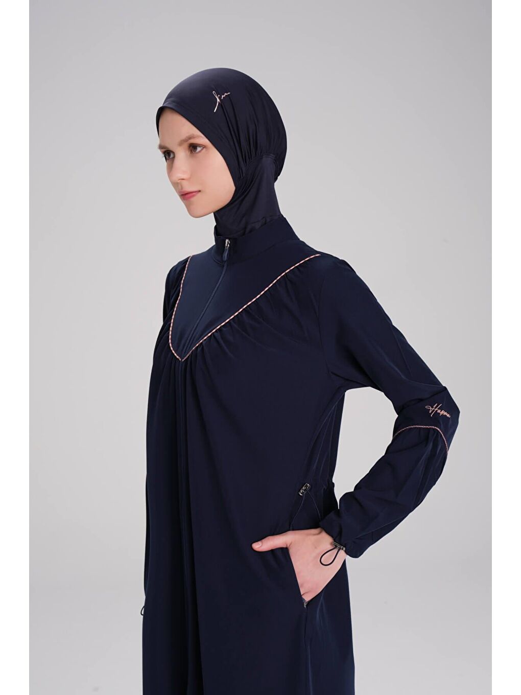 Tam Boy Cepli Jileli Lacivert 5 Parça Tam Tesettür Mayo Takımı 4052-4