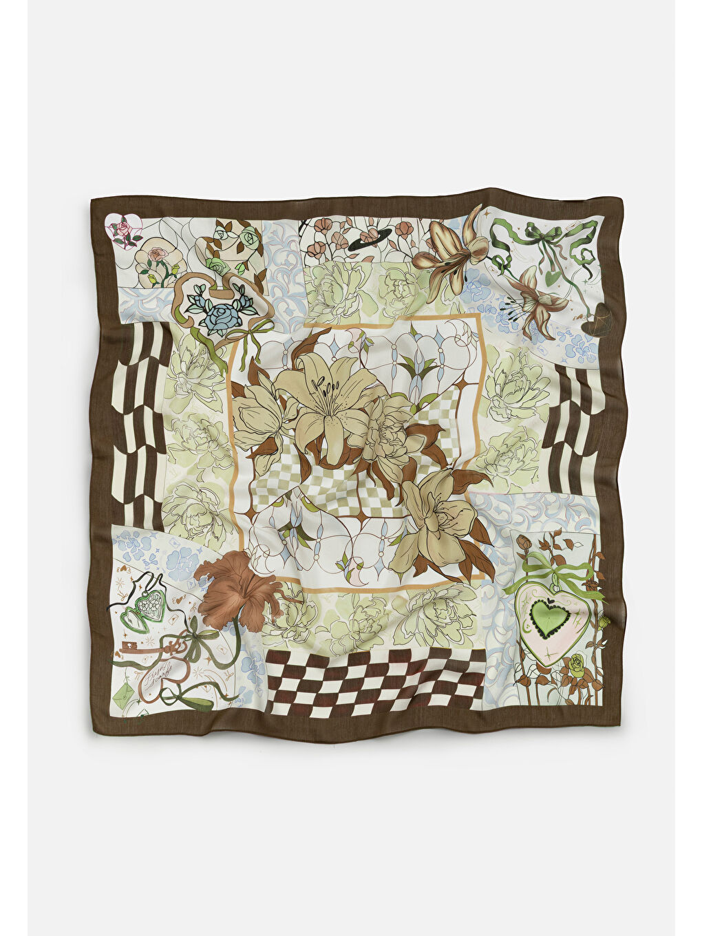 Kahverengi TALES OF LOVE DESEN FLOŞ VİSKON EŞARP VINTAGE BROWN