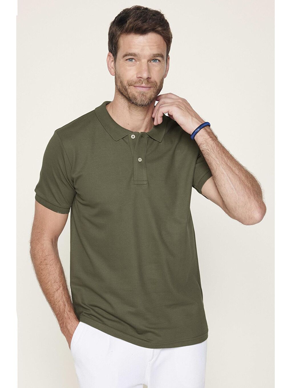 Karışık Erkek 5'Li Paket Lacivert-Mavi-Gri-Haki-Siyah Slim Fit Pamuklu Düz Pike Polo Yaka Tişört-4