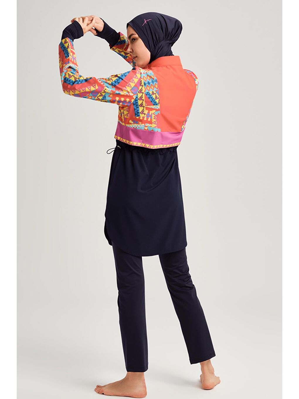 Anadolu Koleksiyonu Desenli Lacivert Jileli Tam Tesettür Mayo Üstü 3078-2