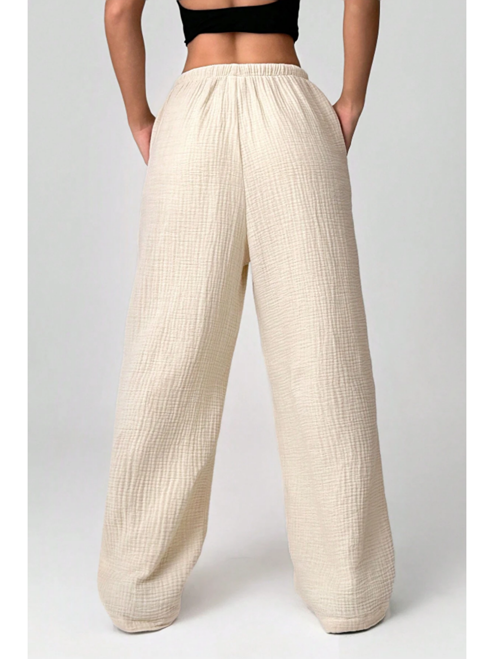 Bej Bol Paça Müslin Kadın Pantolon-5