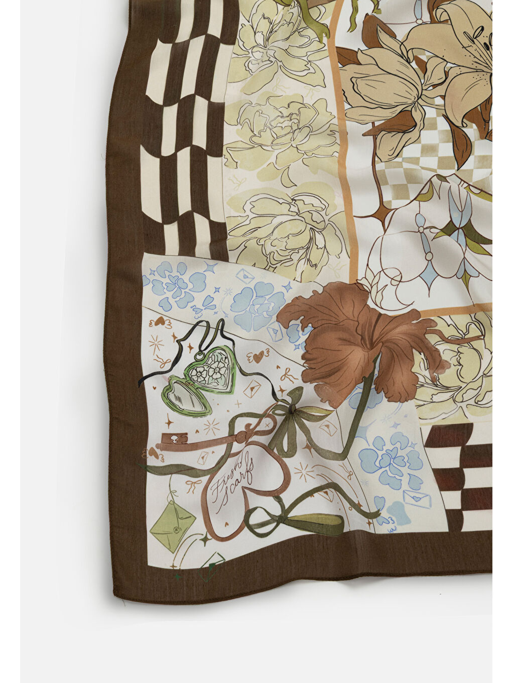 Kahverengi TALES OF LOVE DESEN FLOŞ VİSKON EŞARP VINTAGE BROWN-1