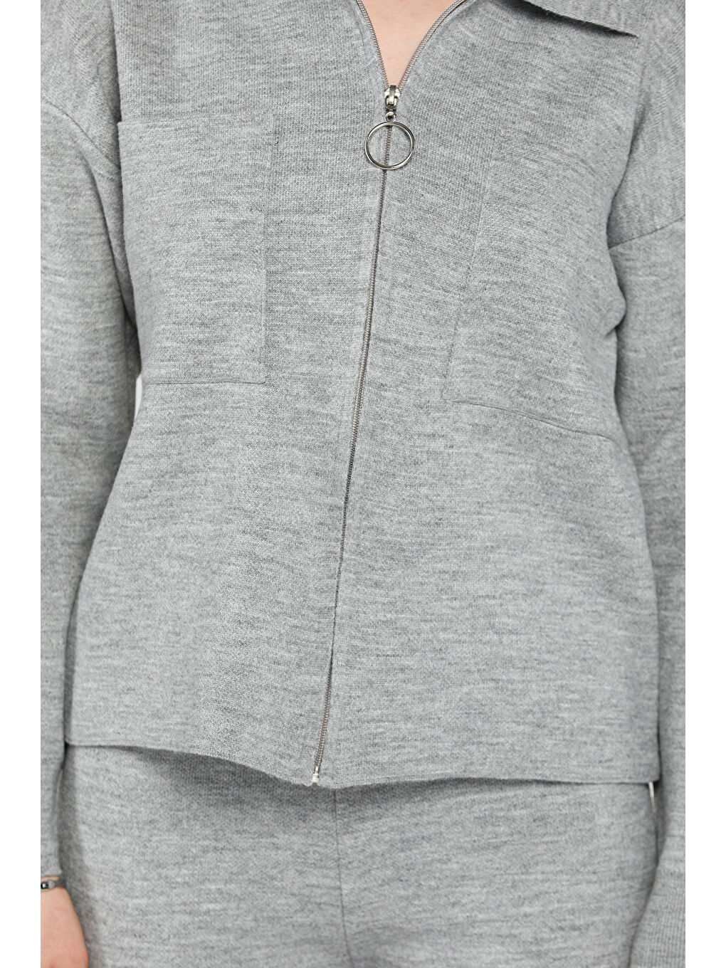 Gri Kadın Çift Cepli Triko Hırka Pantolon İkili Takım (s-m-l Beden Uyumludur.)-3