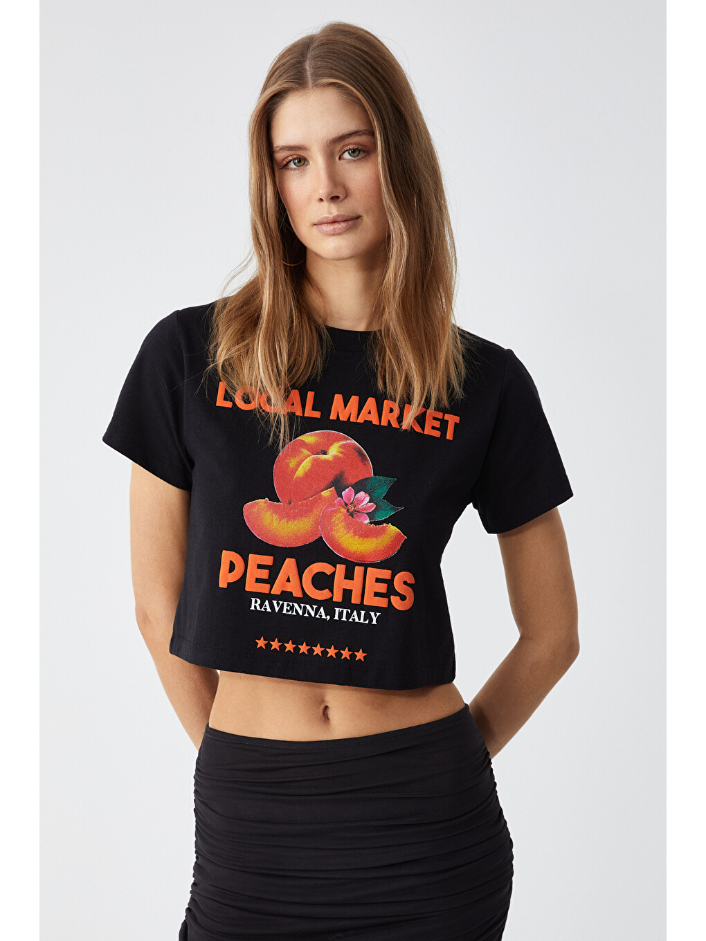 Belveth Kadın Bisiklet Yaka Oversize Siyah T-shirt-1