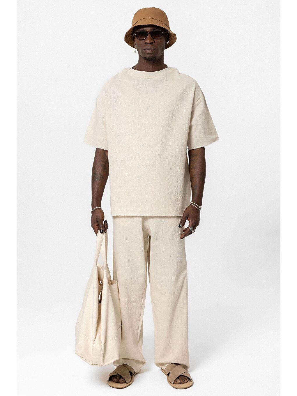 Basıc Oversize Keten Takım Bej