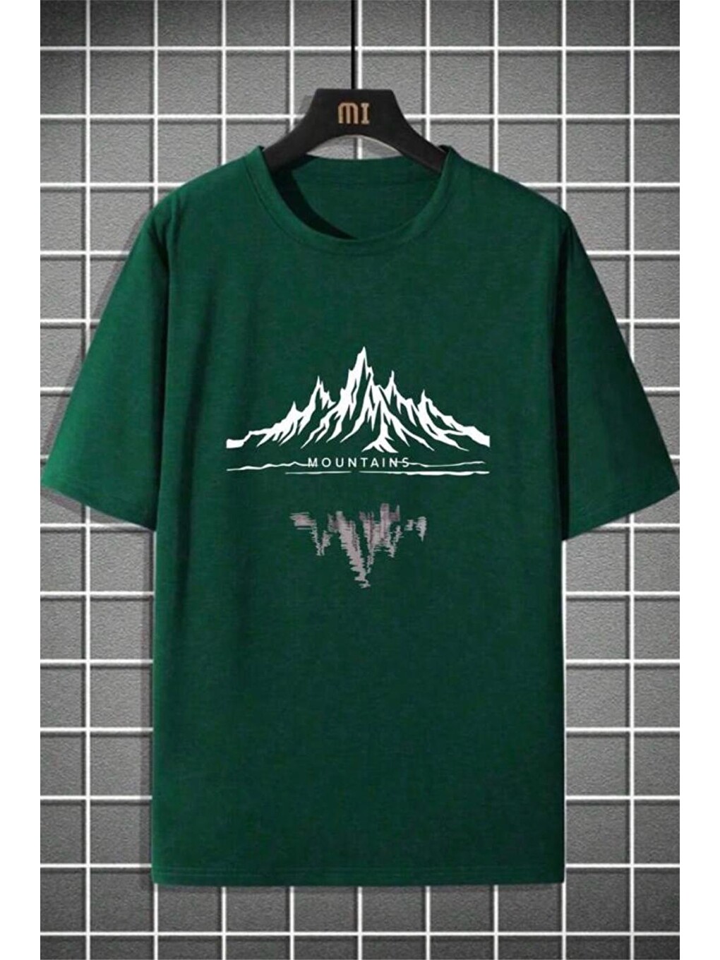 Yeşil Mountains Baskılı Bisiklet Yaka Pamuklu Erkek T-Shirt Rahat Kesim-1