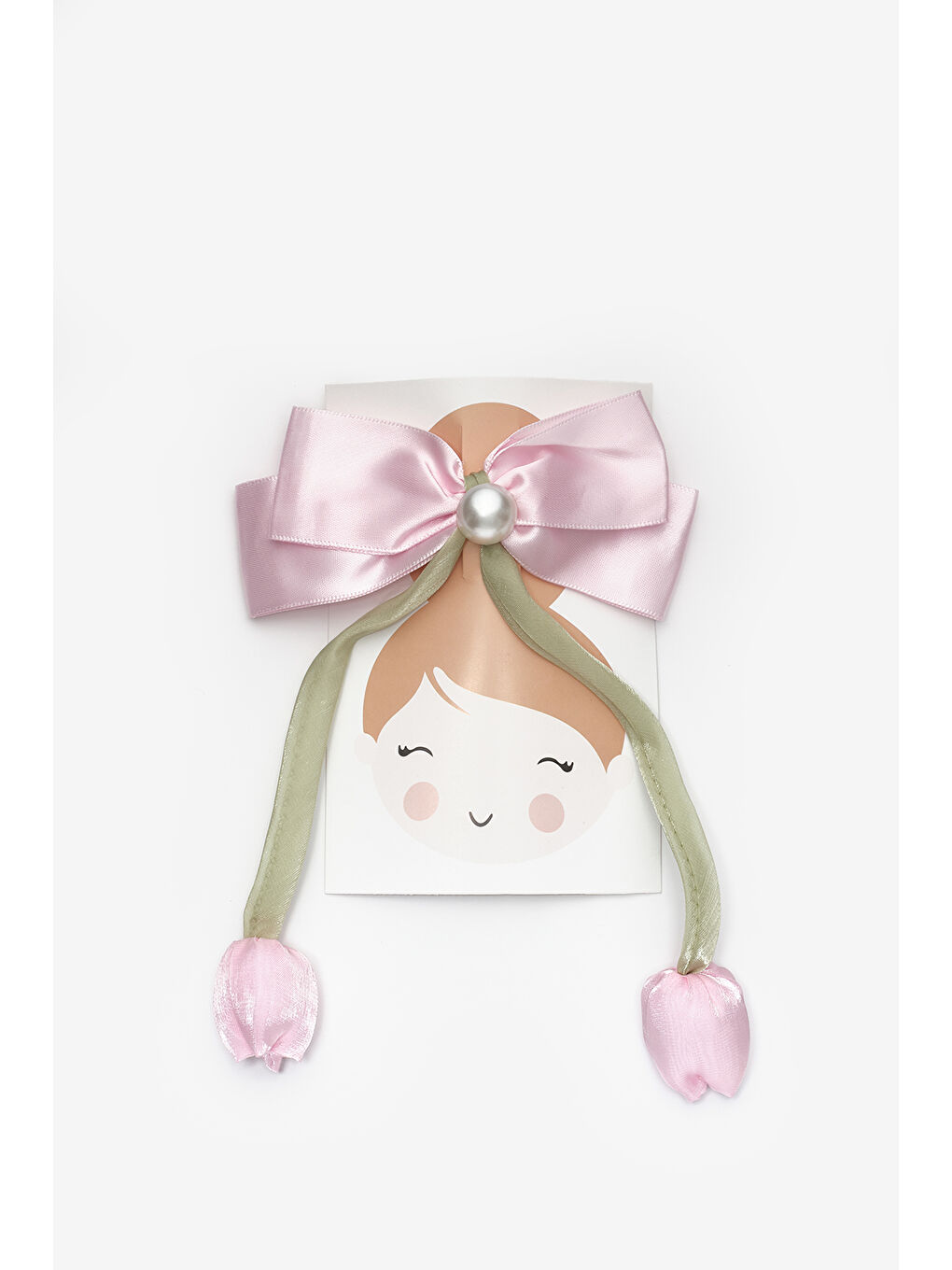 Pembe  İnci Detayı Lale Figürlü Kız Çocuk Otomatik Toka