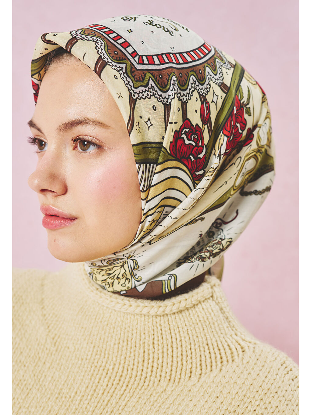 Yeşil BEAUTY AND THE BEAST DESEN FLOŞ VİSKON EŞARP FOREST-3