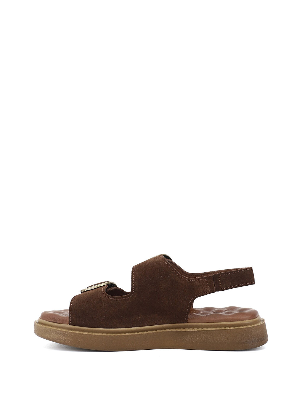 Kahverengi Kadın AÇIK KAHVERENGİ Cırtlı Tokalı Dolgu Taban Hakiki Deri Comfort Sandalet-3