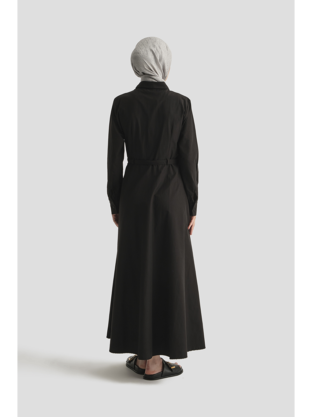 Kemer Detaylı Pamuk Elbise Siyah-4