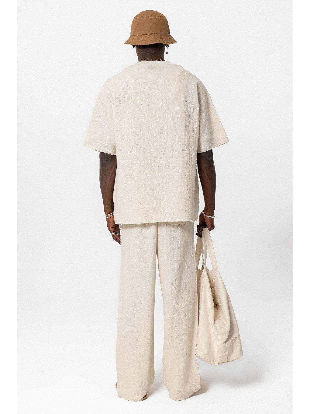Basıc Oversize Keten Takım Bej-2