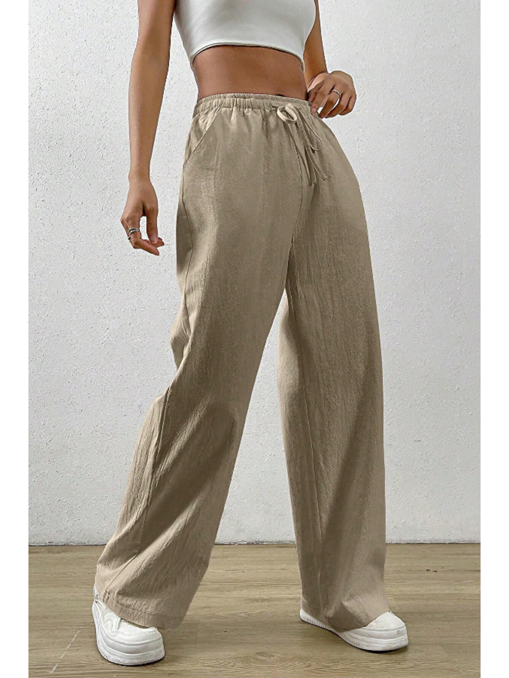 Bej Vizon Bol Paça Müslin Kadın Pantolon-3