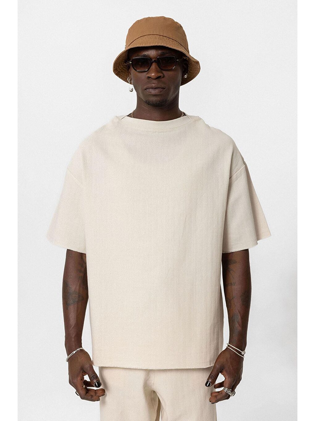 Basıc Oversize Keten Takım Bej-3