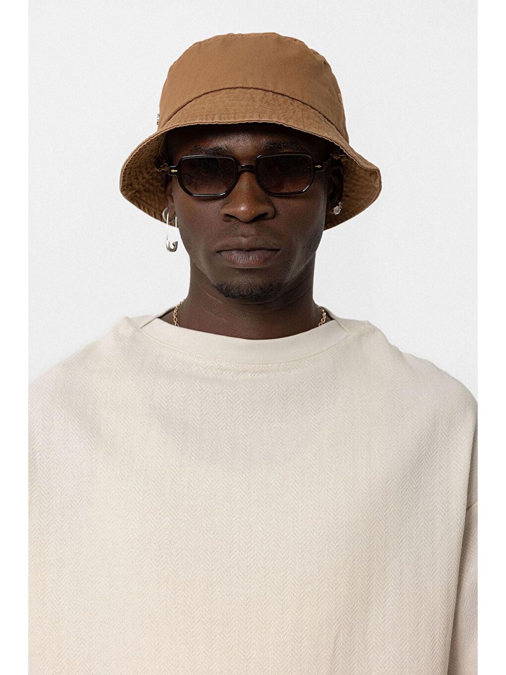 Basıc Oversize Keten Takım Bej-4