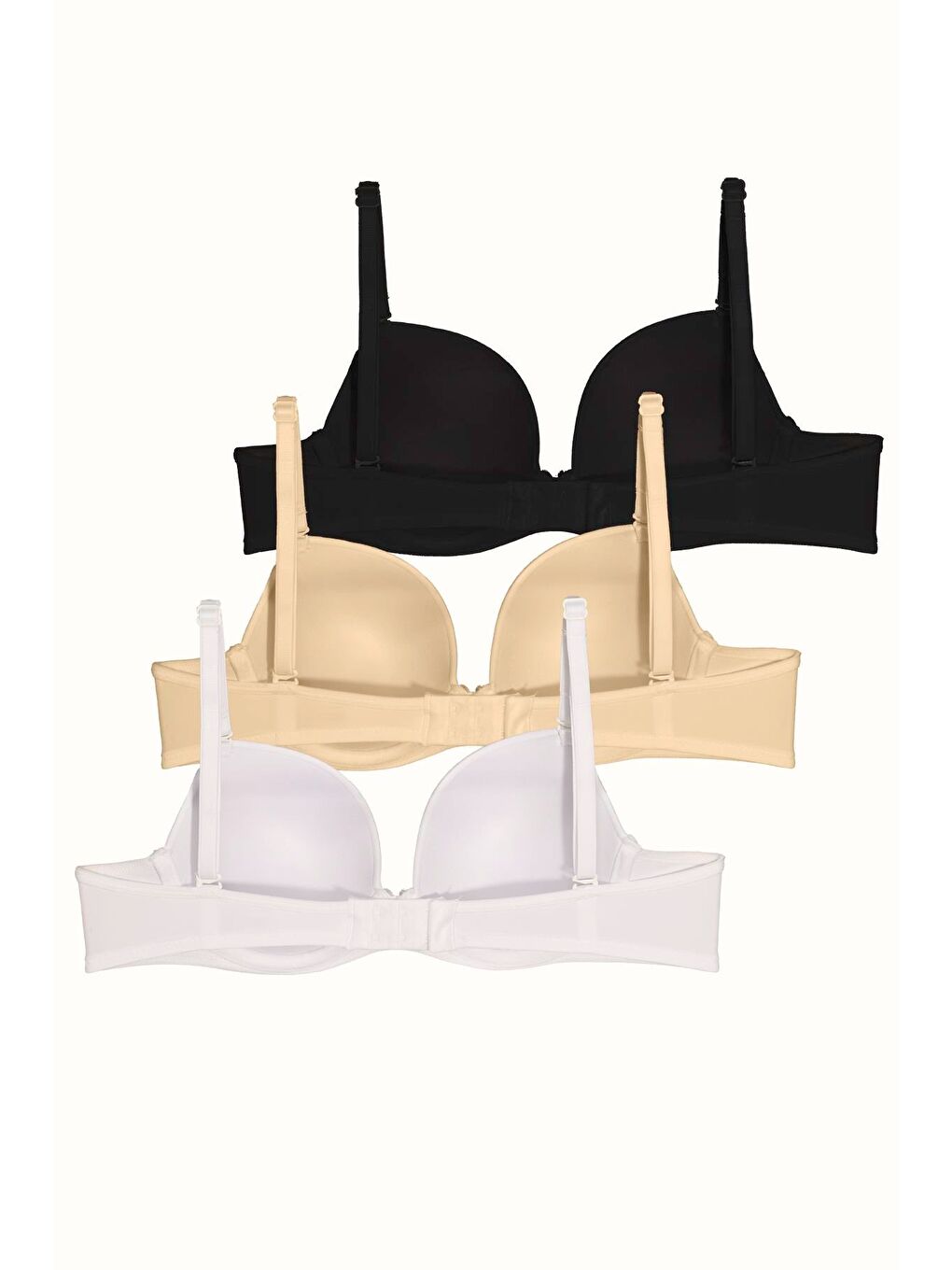 3'Lü Paket Dolgusuz Yumuşak Kaplı Örme Sütyen C37025 Siyah/Beyaz/Ten-1