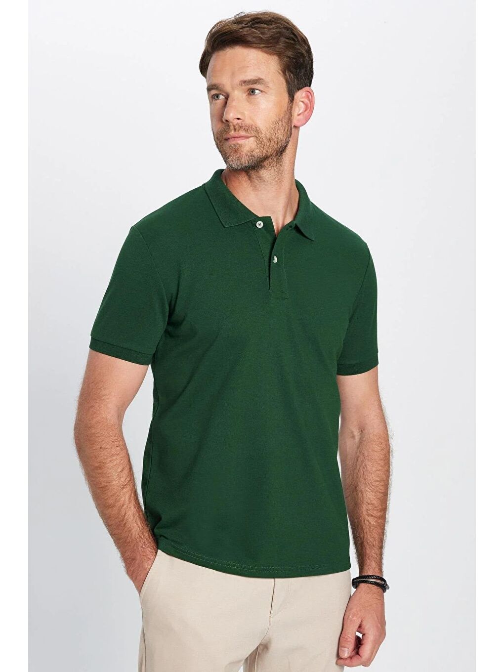 Karışık Erkek 5'Li Paket Kahverengi-Lacivert-Koyu Yeşil-Taş-Siyah Slim Fit Pamuklu Düz Pike Polo Yaka Tişört-3