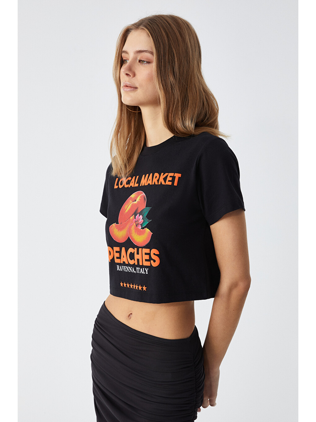 Belveth Kadın Bisiklet Yaka Oversize Siyah T-shirt-2