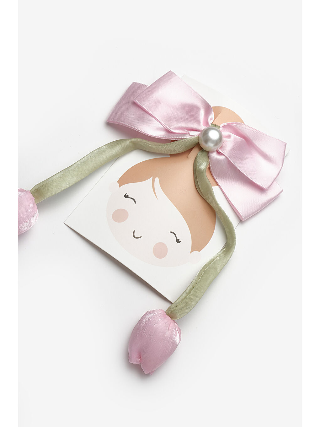 Pembe  İnci Detayı Lale Figürlü Kız Çocuk Otomatik Toka-1