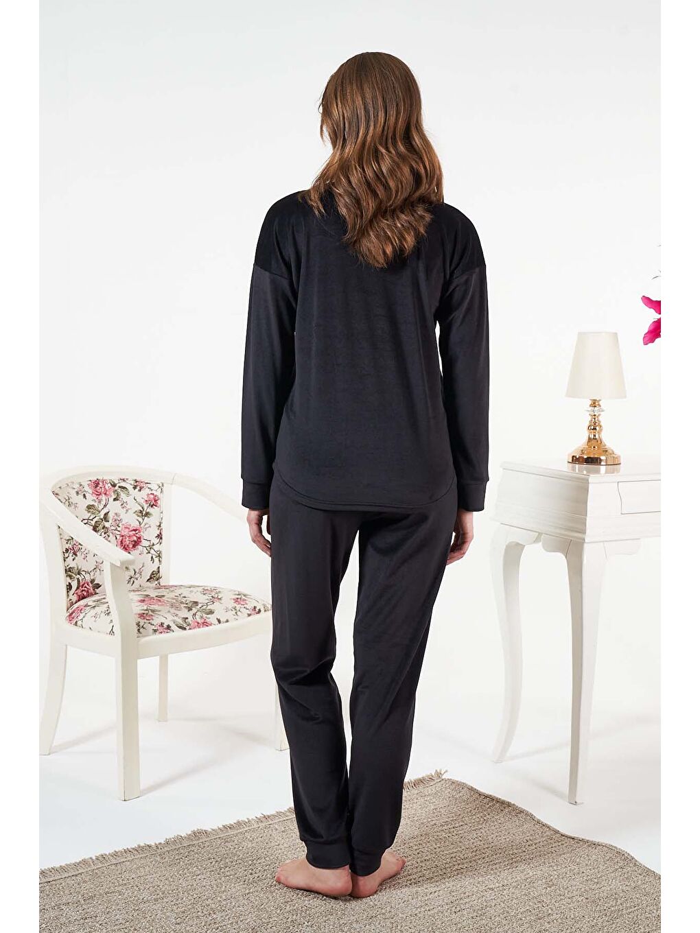 Kadın Kadife Baskılı 2'li Takım 25380 Siyah01-3