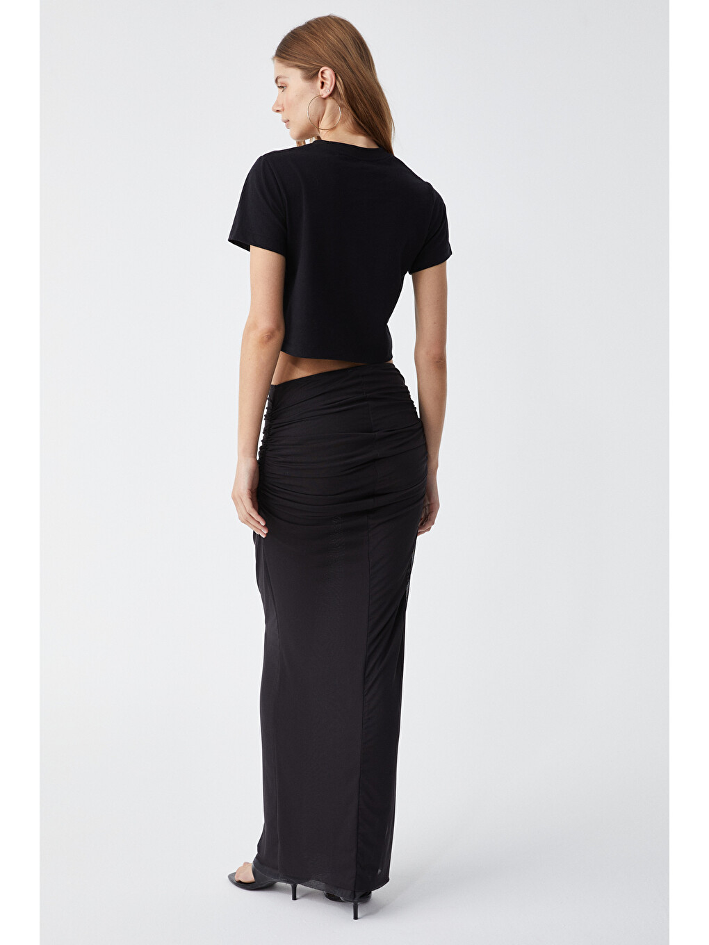 Belveth Kadın Bisiklet Yaka Oversize Siyah T-shirt-4