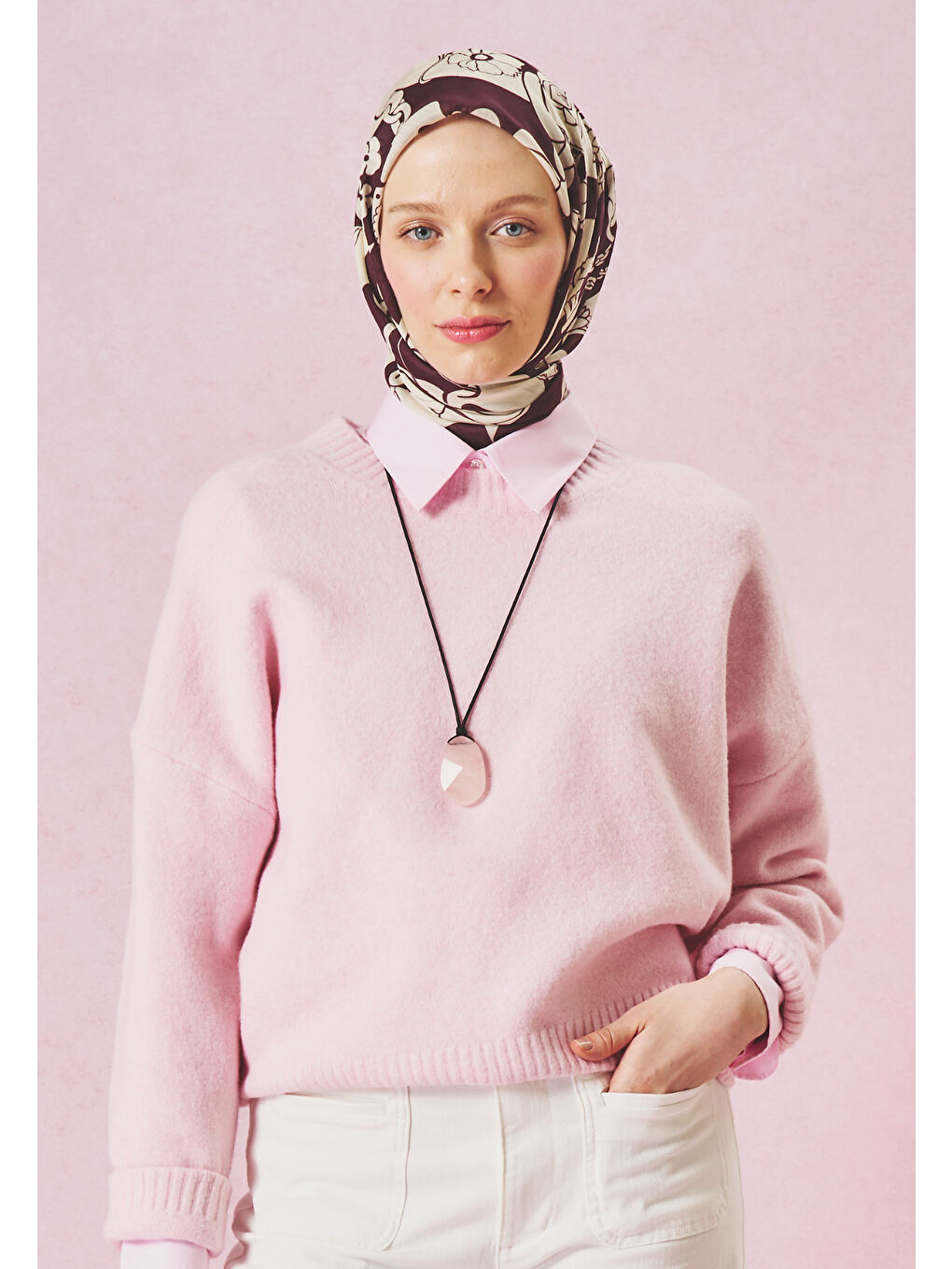 Mürdüm ETERNAL LOVE DESEN FLOŞ VİSKON EŞARP BURGUNDY-1