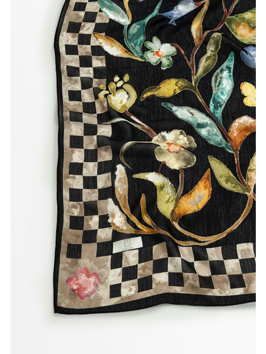 Siyah LOVE IN BLOOM DESEN FLOŞ VİSKON EŞARP DEEP BLACK-2