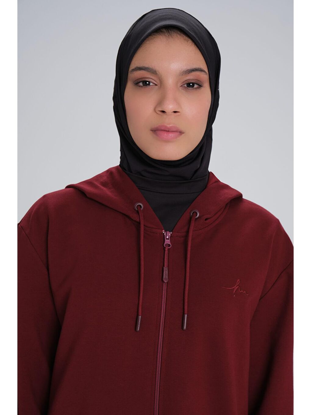 Yumuşak Dokulu Kapüşonlu Fermuarlı Bordo Basic Günlük Sweatshirt Act 15-5