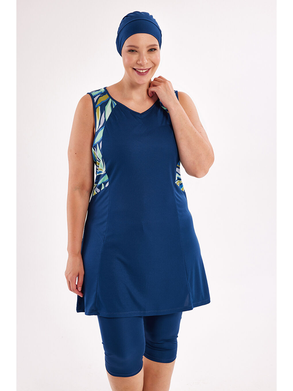 Büyük Beden Sıfır Kollu Yarı Kapalı Mayo 3806 Açık Lacivert