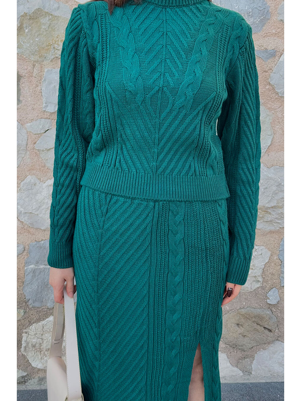 Yeşil Kadın Örme Triko Bluz Etek İkili Takım-3